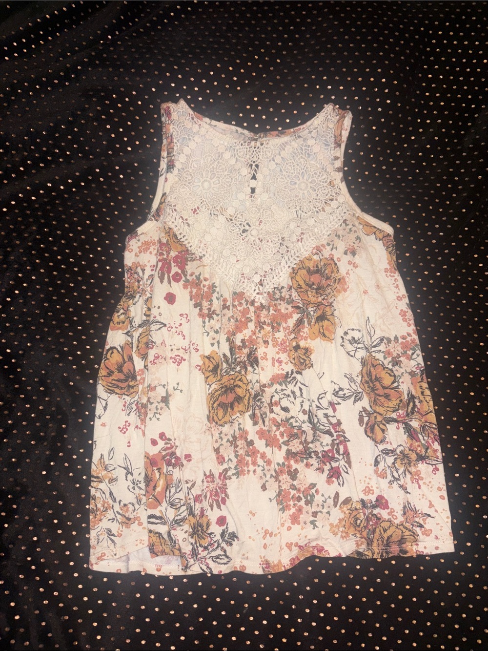 Maurices Cream Floral Lace Yoke Tank Dress with Mustard & Pink Flowers